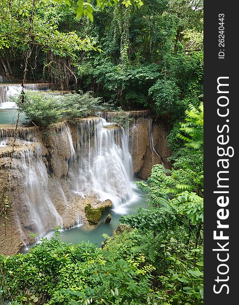 Beautiful Waterfall in Srinakarin Dam National Park , Kanchanaburi Province , Thailand