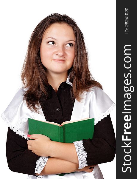 Schoolgirl With Books Isolated