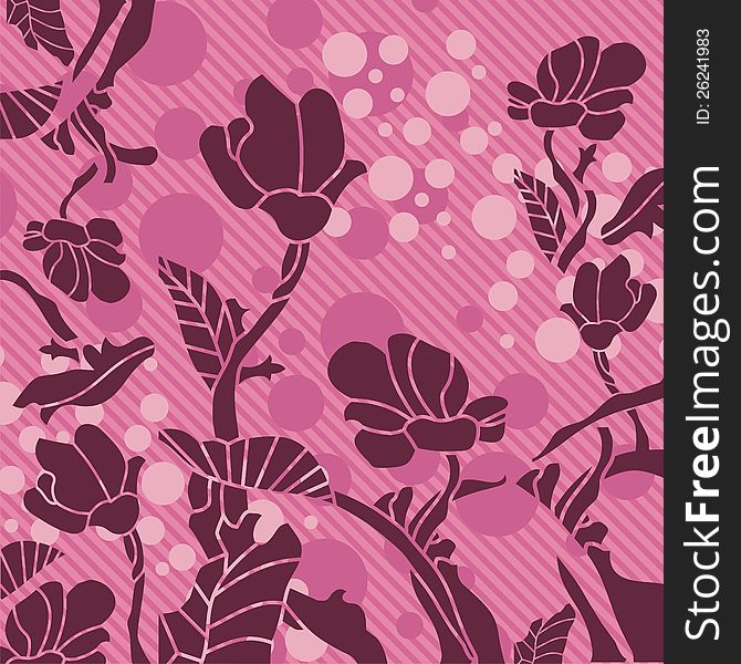 Decorative floral silhouettes with striped, retro background. Decorative floral silhouettes with striped, retro background