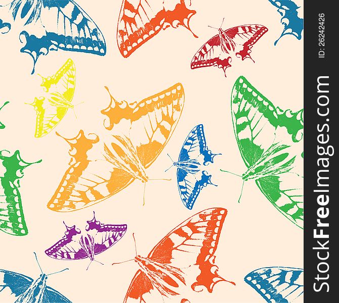 Seamless background of colorful butterflies. Vector illustration.
