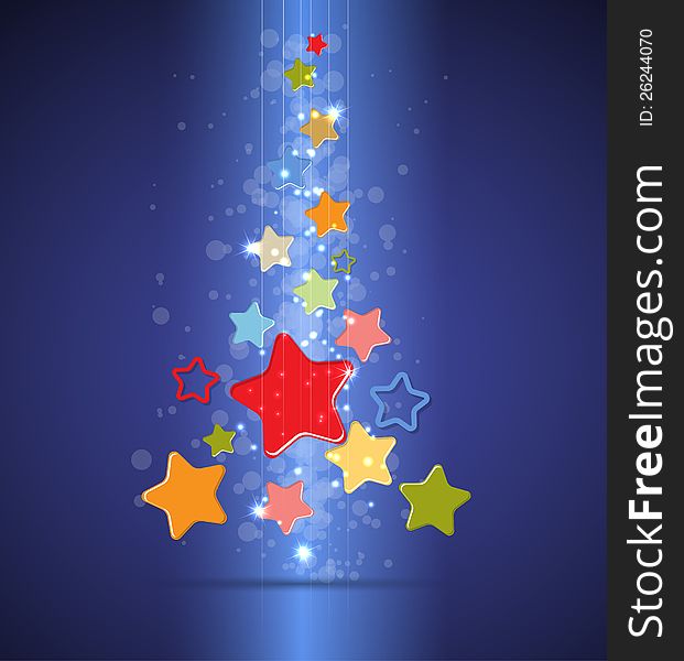 Christmas Tree And Happy New Year With Stars