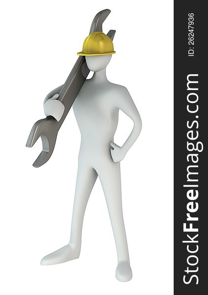 3d man standing with a wrench