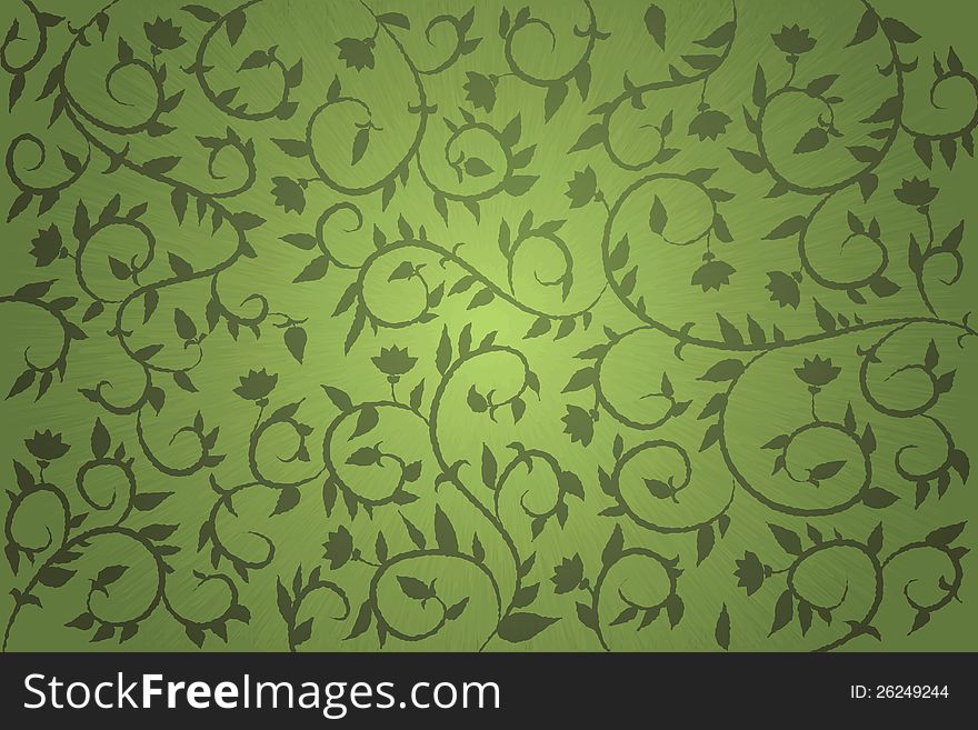 Vector green background with flowers and leaves. Vector green background with flowers and leaves