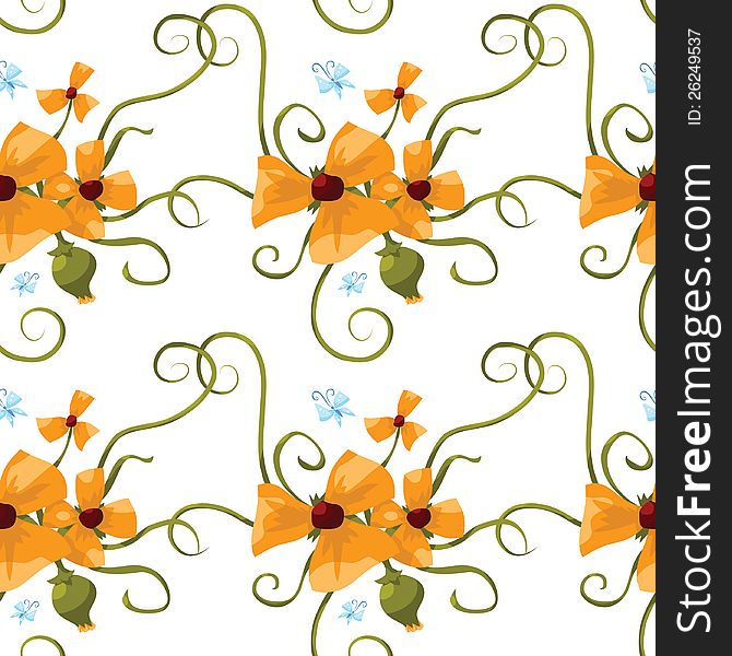 Seamless pattern of orange poppies