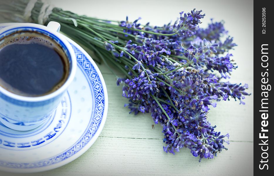 Lavender and coffee on the table