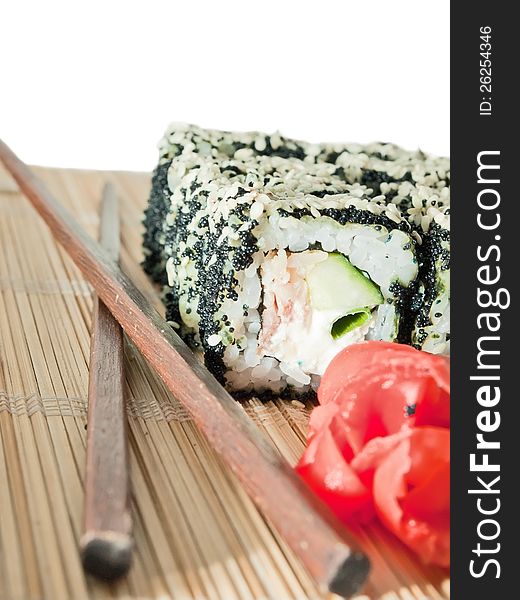 Sushi Rolls With Black Roe And Sesame