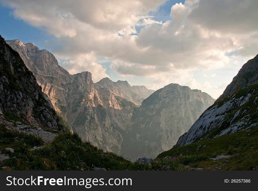 Evening time in the Julian Alps. Evening time in the Julian Alps