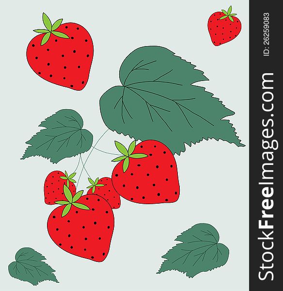 Strawberry Fruit & Leaves Illustration