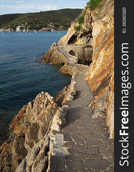 Cliff on the coast of Biodola, Elba, Tuscany, Italy