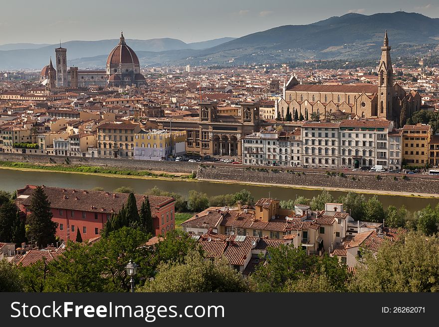 View of the river Arno and the city of Florence, Italy