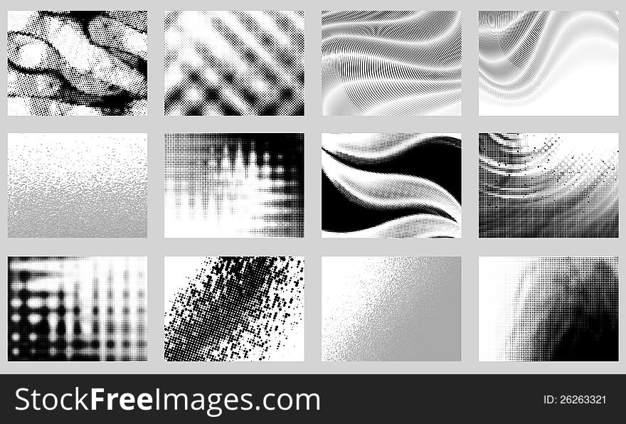 Vector set of 12  stylized monochrome  backgrounds. Vector set of 12  stylized monochrome  backgrounds