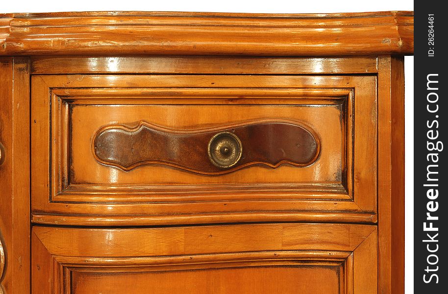 Vintage wooden cabinet drawer isolated on white background