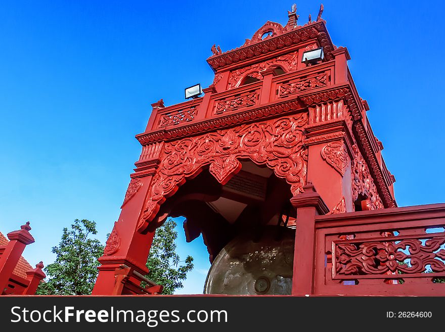 Red belltower at north of Thailand