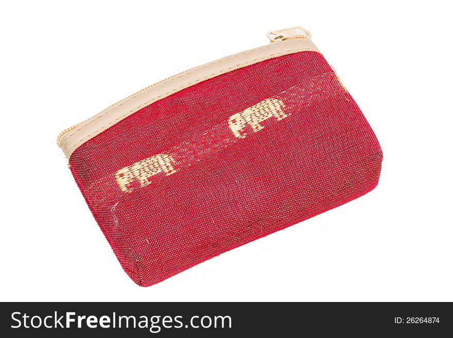 Red purse in thai style on white background