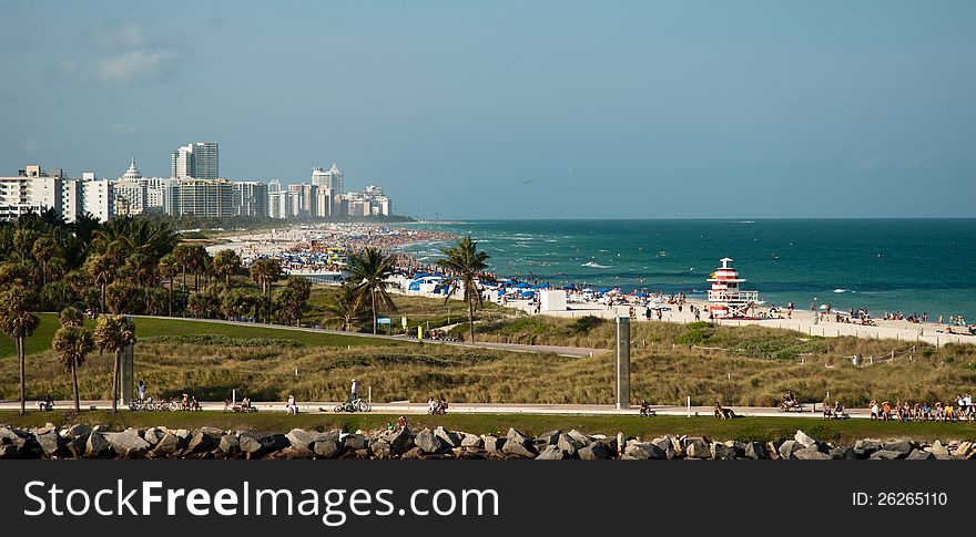 Coastline with modern hotels, South Beach, Florida. Coastline with modern hotels, South Beach, Florida