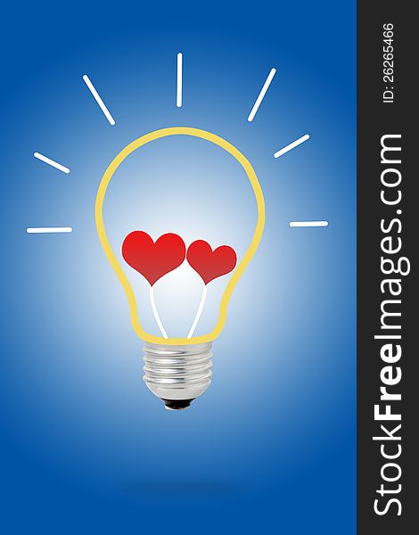 Light bulb with red hearts inside for concept idea. Light bulb with red hearts inside for concept idea