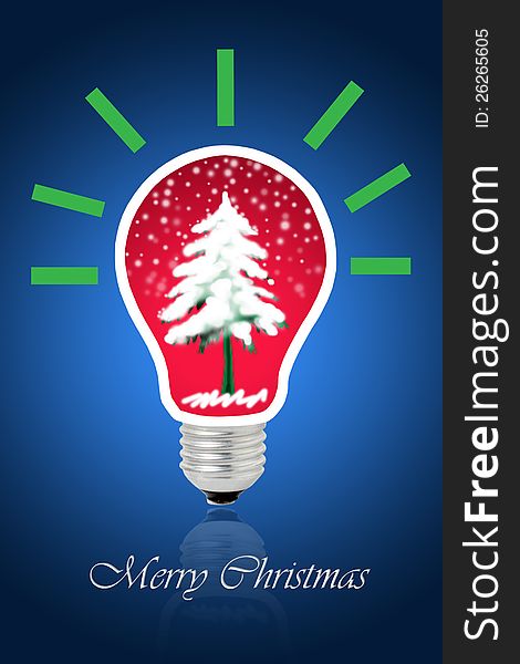 Christmas tree inside light bulb on blue background. Christmas tree inside light bulb on blue background