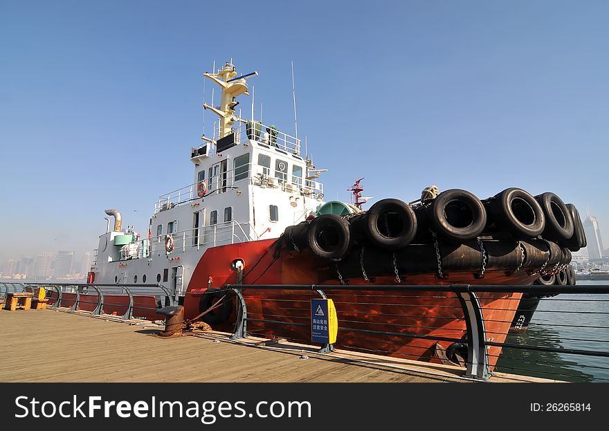 A tugboat at docked，which taken in china