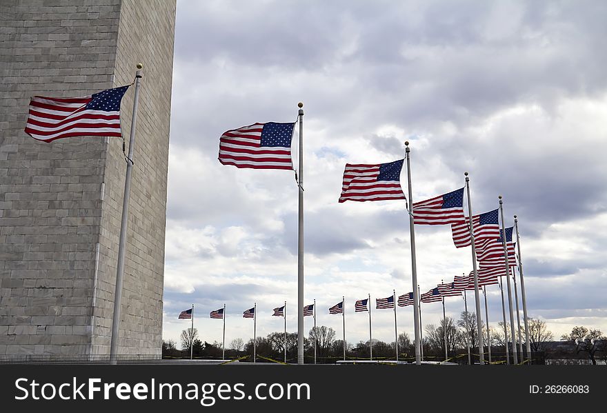 Washington Monument and American Flags, Washington DC, United States
