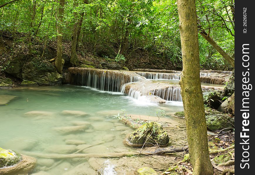 Natural waterfall in Erawan national park in Thailand. Natural waterfall in Erawan national park in Thailand