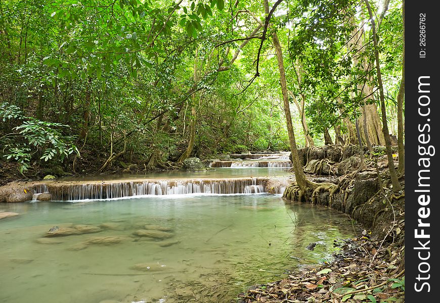 Natural waterfall in Erawan national park in Thailand. Natural waterfall in Erawan national park in Thailand