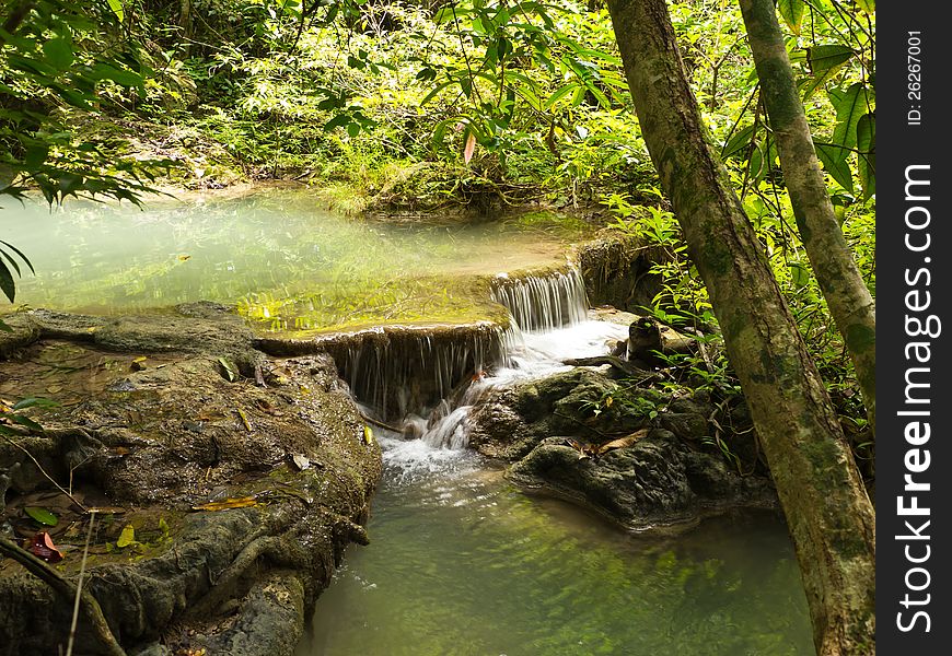 Natural waterfall in Erawan national park in Thailand