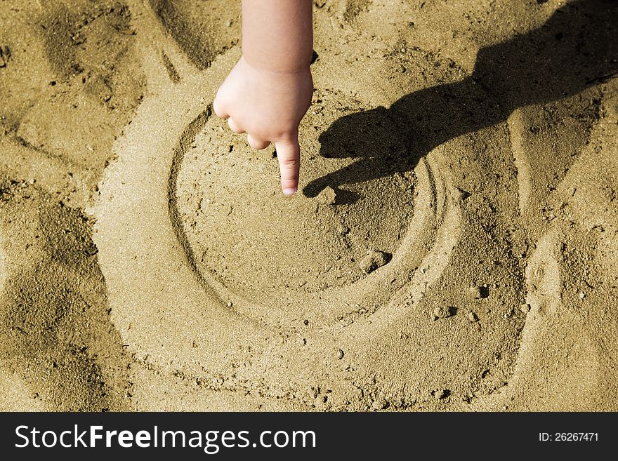 Hourglass of the original children's hands. Hourglass of the original children's hands