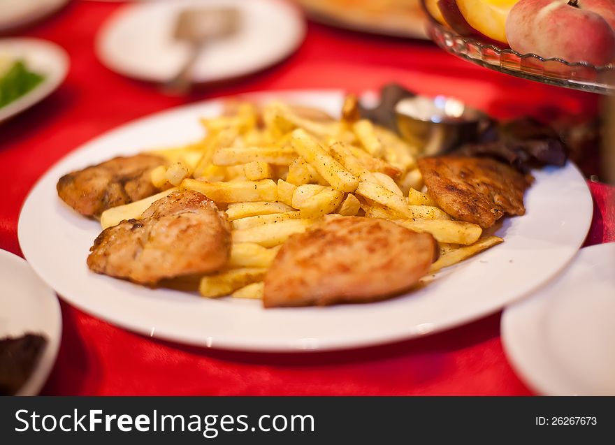 French fries with chicken meat