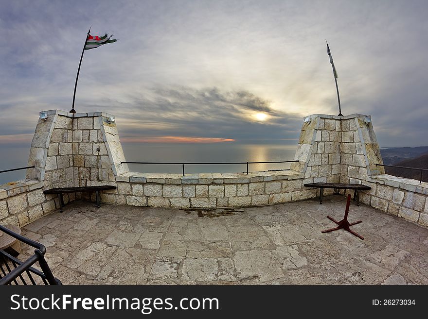 View from the Castle Tower in Abkhazia on sunset