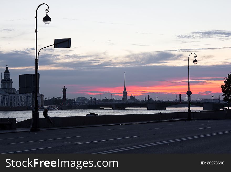 St. Petersburg at dawn. waterfront of the Neva.