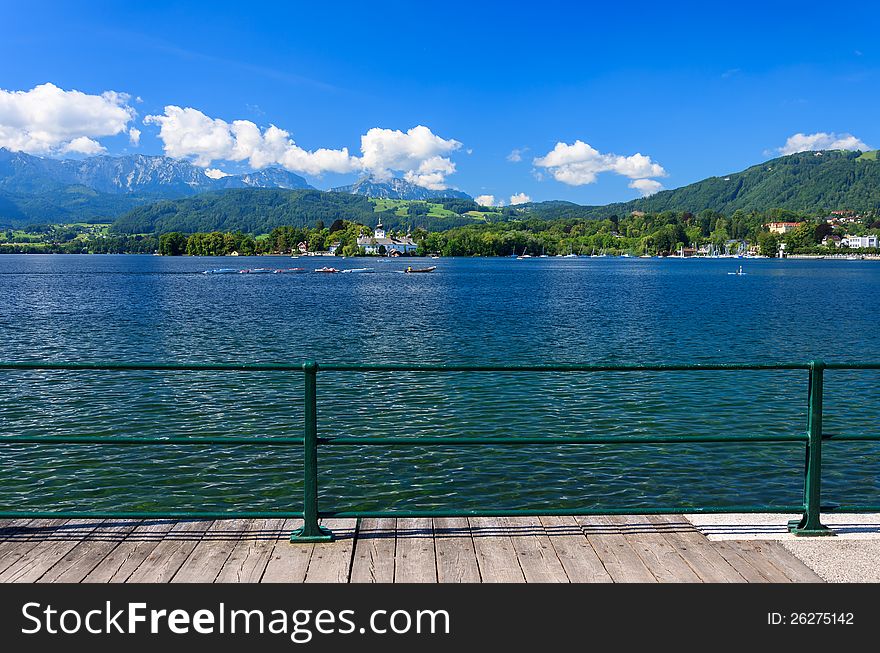 Promenade Along Beautiful Lake On Sunny Summer Day