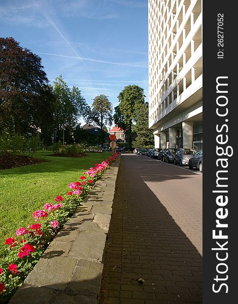 Residential area with greens ,flowers and parking. Residential area with greens ,flowers and parking.