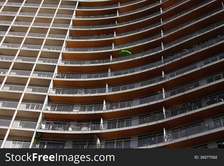 Facade of building with balconies . Facade of building with balconies .