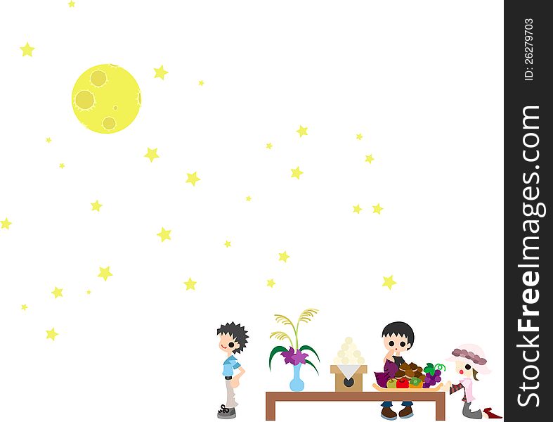 In Japanese September, people watch moon with offerings. In Japanese September, people watch moon with offerings.