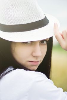 Young Woman Wearing Summer Straw Hat Royalty Free Stock Photography