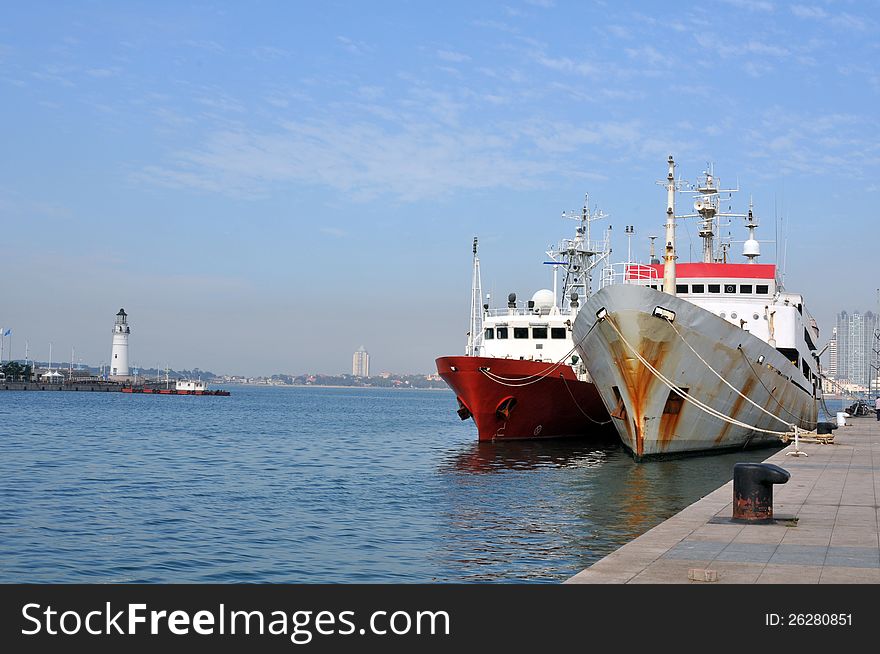 Two Tankers parked in the dock of Qingdao,china