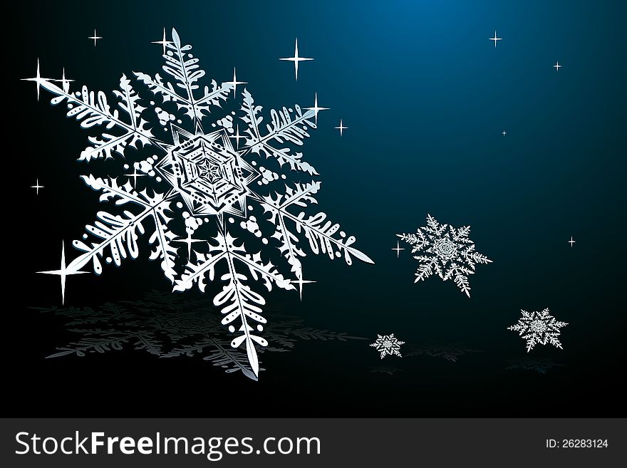 White snowflake on blue background