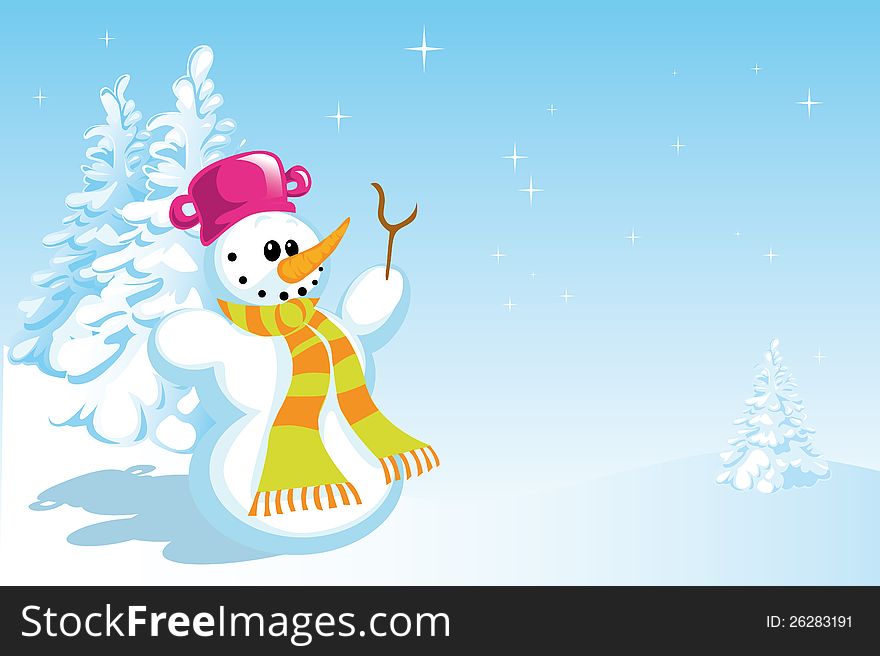 White snowman on blue background