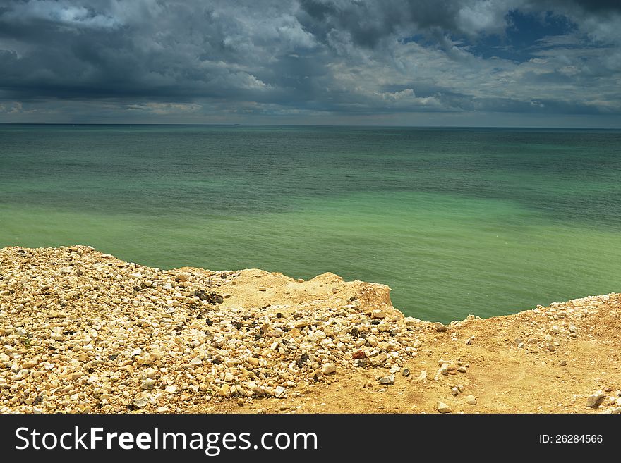 Seaside With Cliff Edge - Green Water