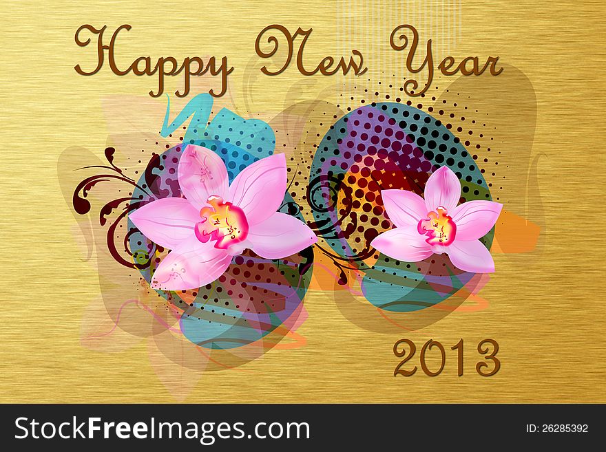 Illustration of happy new year 2013 on floral background