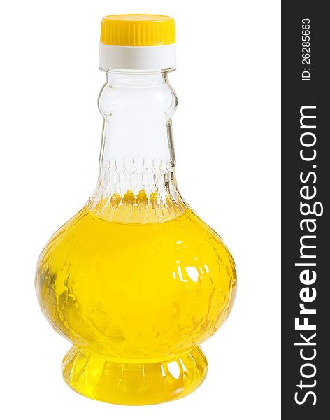 Yellow sunflower oil in a plastic bottle