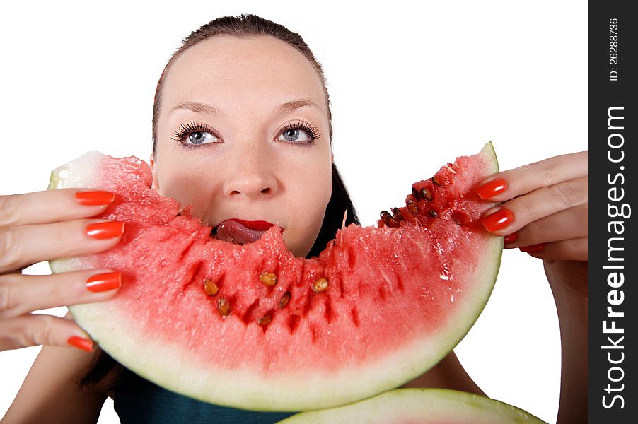 Delicious fresh watermelon isolated on white background