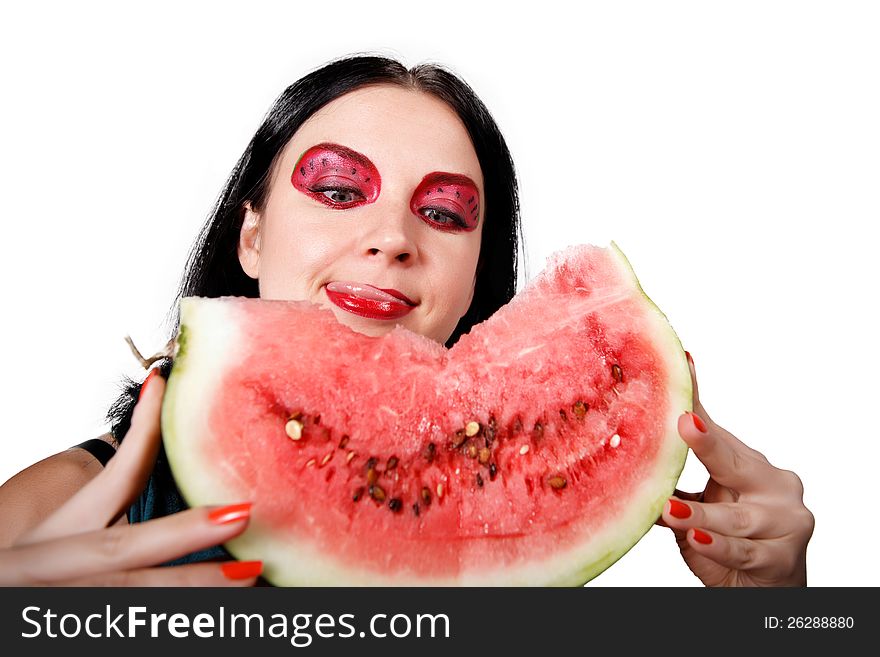 She Licks Her Lips Looking At The Watermelon