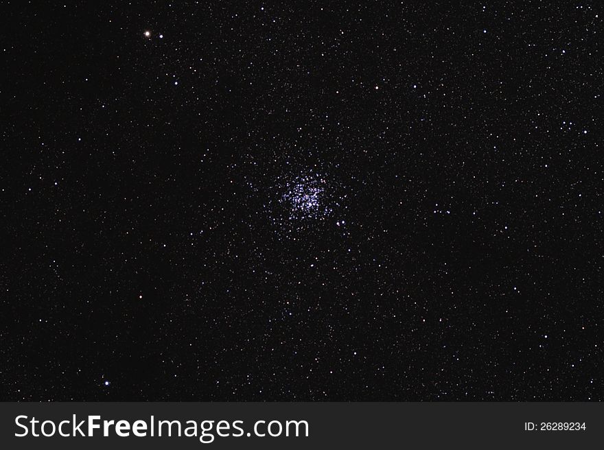 The Wild Duck Cluster (designated as M11 in Messier's catalogue) is one of the most famous and compact known open clusters, containing about 2900 stars in the constellation of Scutum. Image obtained after staking about 12 minutes of effective exposure. The Wild Duck Cluster (designated as M11 in Messier's catalogue) is one of the most famous and compact known open clusters, containing about 2900 stars in the constellation of Scutum. Image obtained after staking about 12 minutes of effective exposure.