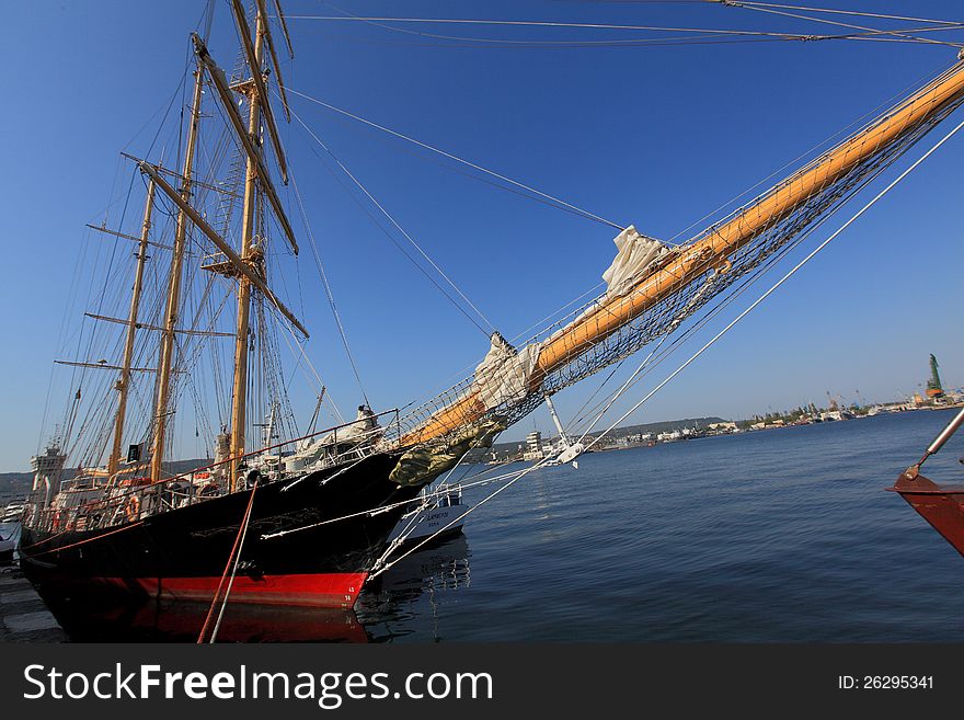 Sailing ship in port