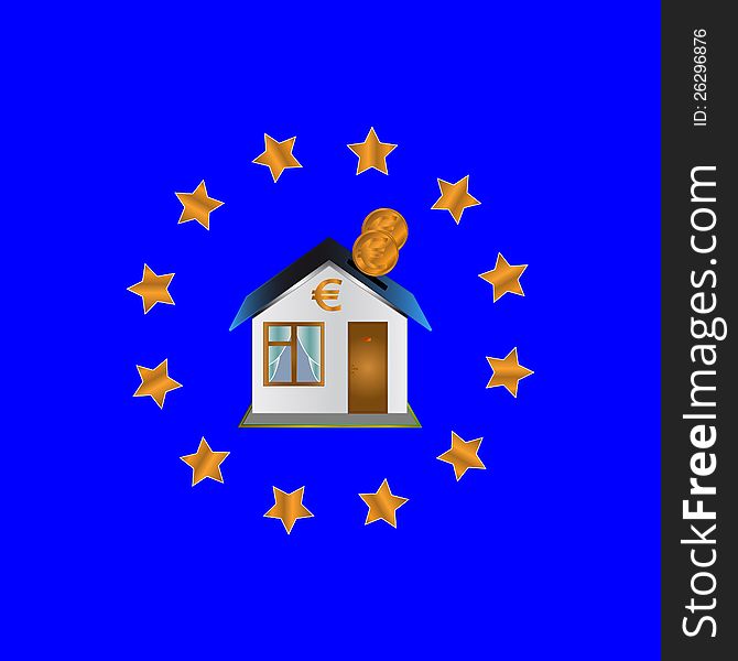 Flag of the European union with the house in the center. Flag of the European union with the house in the center