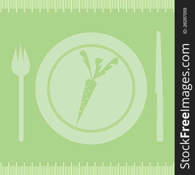 Healthy diet carrot/Frame measuring tape boarder with carrot on plate, fork and knife.