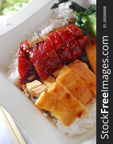 Chinese BBQ pork and chicken rice