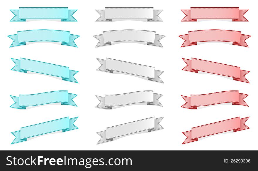 Three colors ribbons (banners) sets different form. Three colors ribbons (banners) sets different form