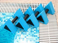 Four Blue Aqua Dumbbells Stock Photo Four Blue Aqua Dumbbells Stock Photo